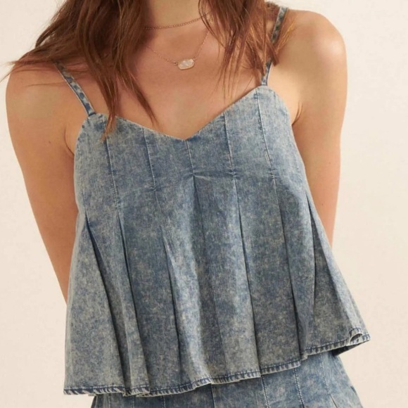 PROMESA Tops - PROMESA Chambray Boho Fairy Top Of The World Pleated Cami Crop Top Size S